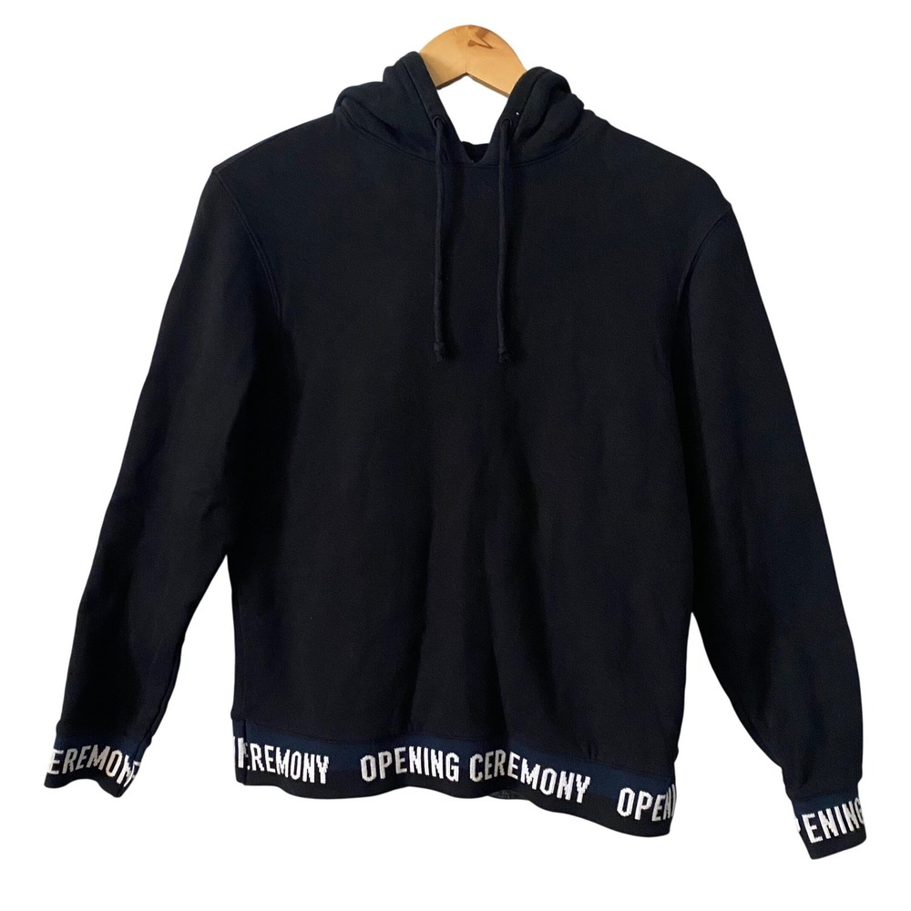 Opening Ceremony Men Sz Sm Black Cotton Logo Hem Cuff Pullover Hoodie Streetwear